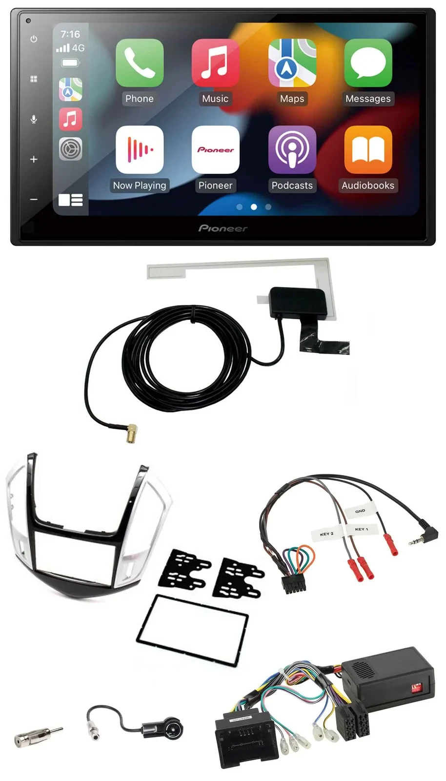 Автомагнитола для Chevrolet Cruze 2011–2016 Pioneer 2DIN, USB, Bluetooth, DAB, поддержка управления с руля