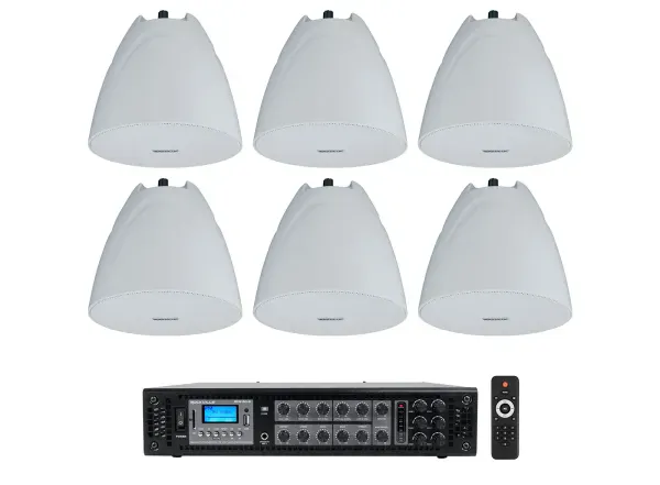 Rockville RCS180-6 Commercial Amp+6) White 5.25" Pendant Speakers For Restaurant