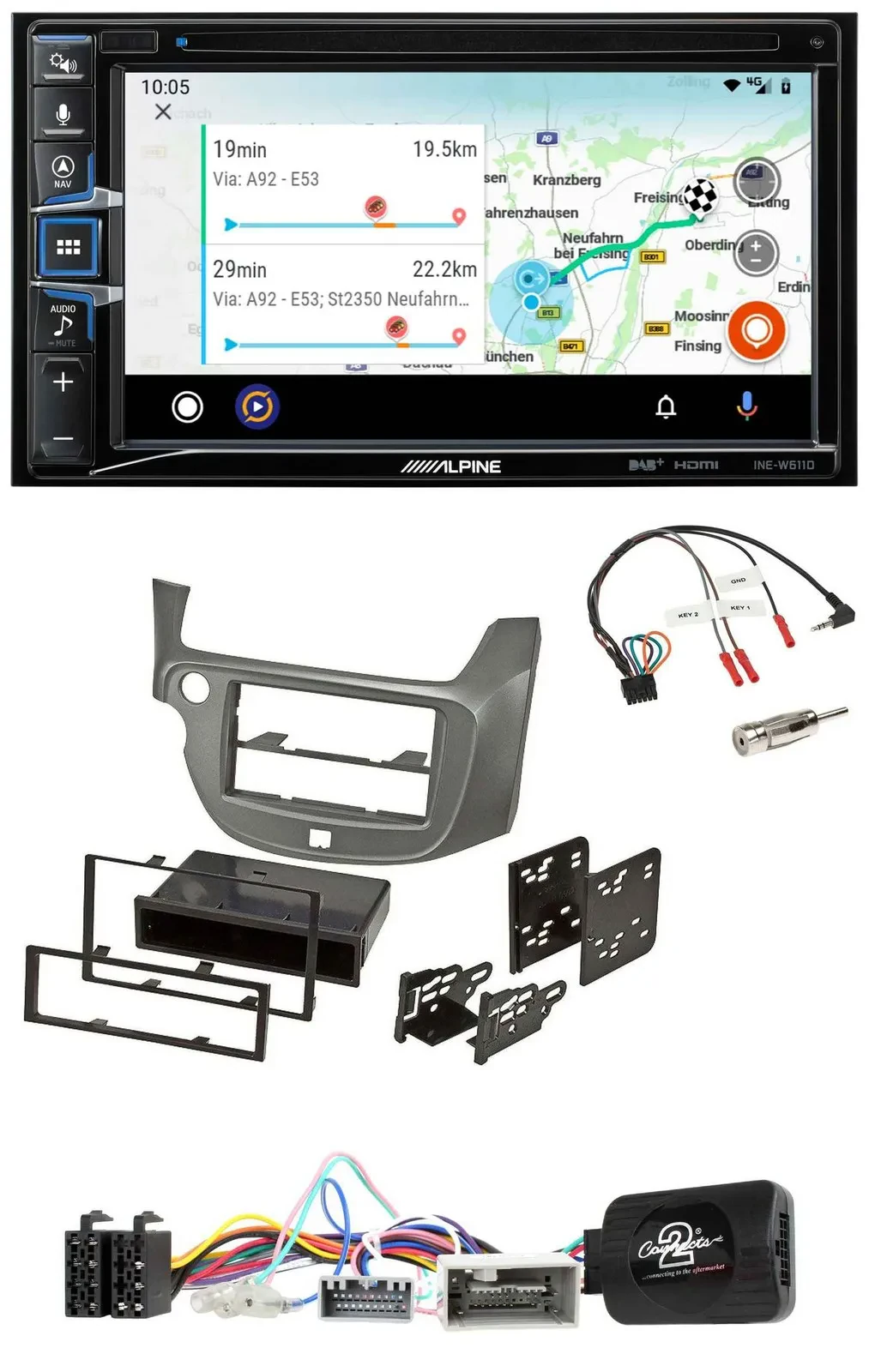 Alpine Bluetooth TMC USB DAB 2DIN Lenkrad Navigation für Honda Jazz ab 2014 silb