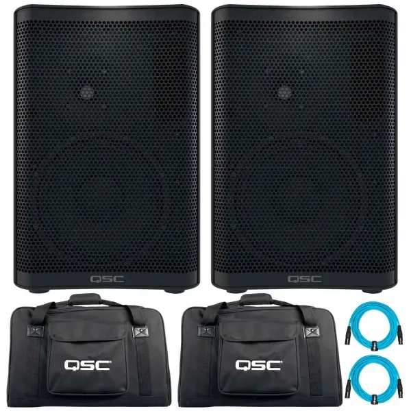 QSC CP8 CP Series Compact 8" Powered DJ PA Speakers Pair with Tote Bags Pack