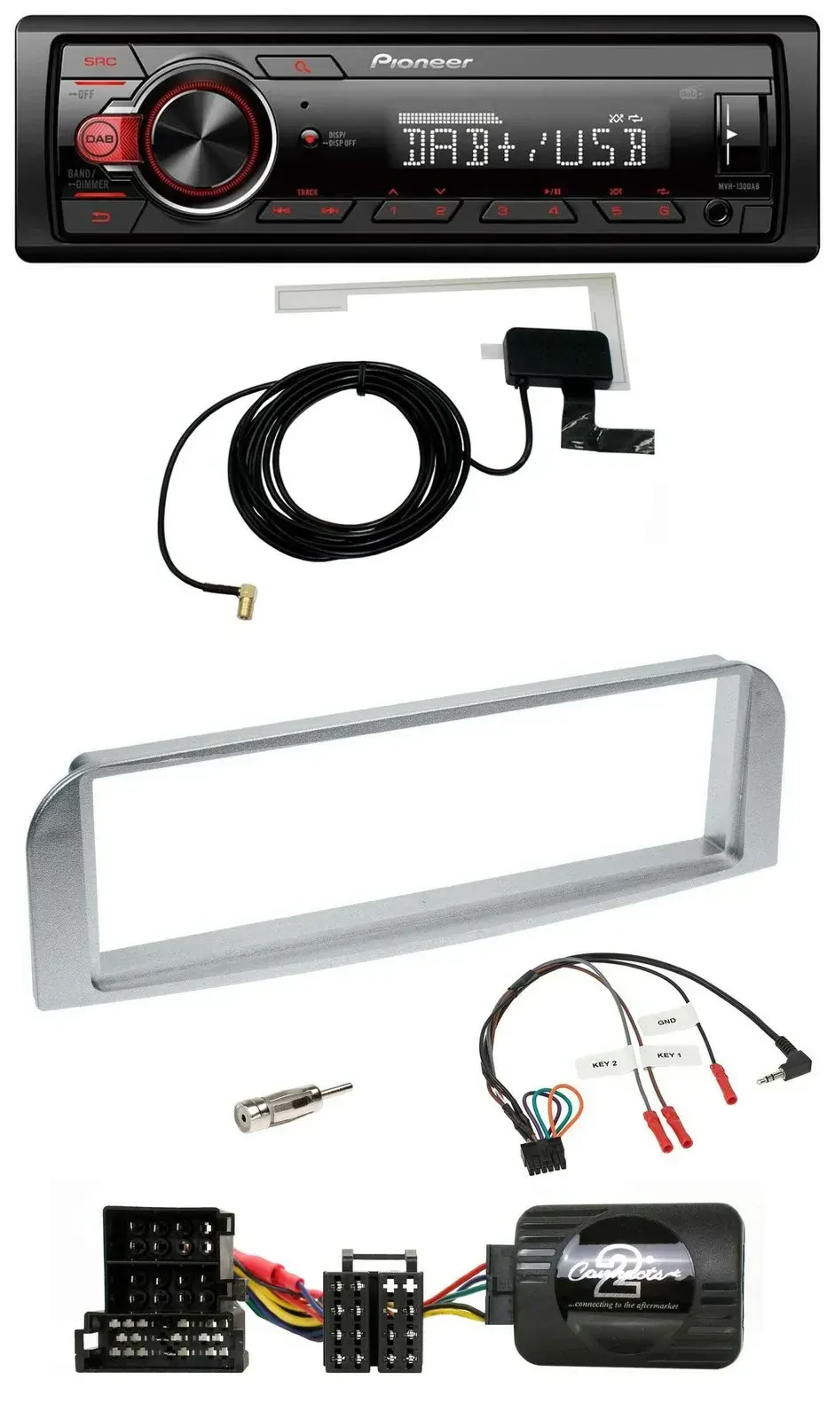 Автомагнитола Pioneer 1-DIN MP3 DAB USB для Alfa Romeo 147/GT, серебристо-серая, поддержка кнопок руля