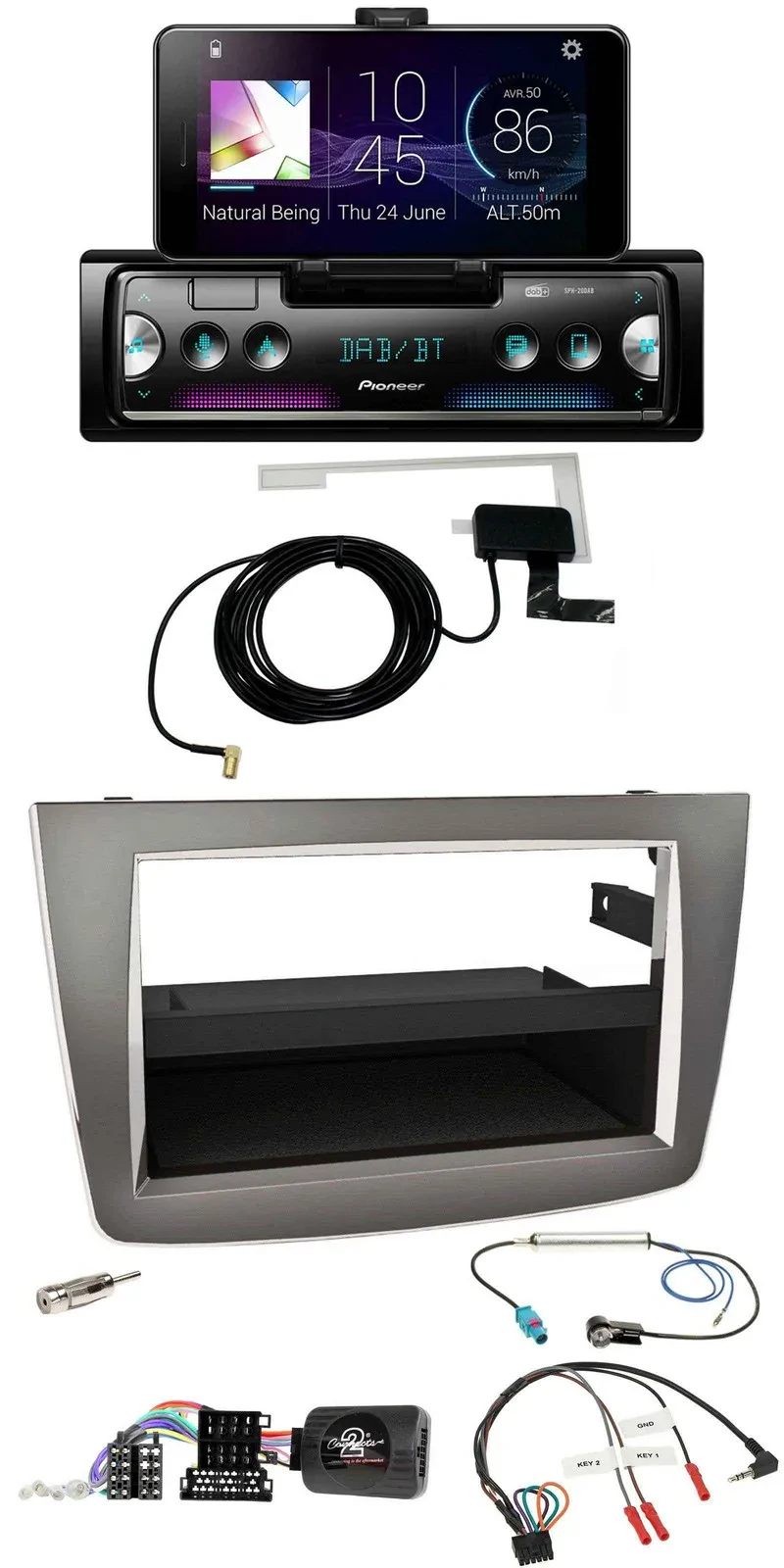 Автомагнитола Pioneer DAB, Bluetooth, USB для Alfa Romeo MiTo 955 (2008–2014), серебристая