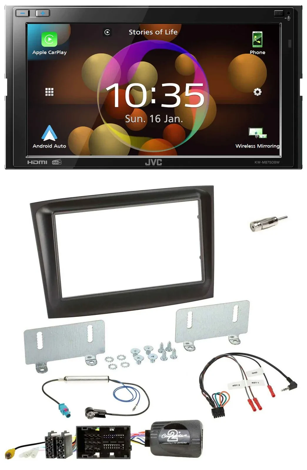 JVC DAB Lenkrad 2DIN Bluetooth USB Autoradio für Fiat Doblo ab 2015 schwarz