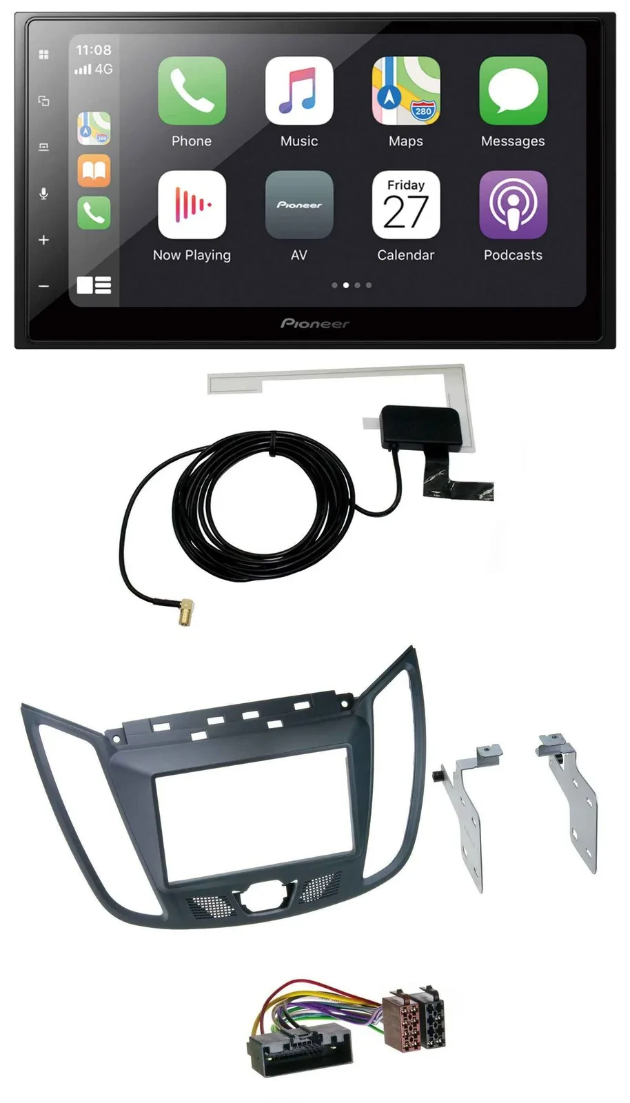 Pioneer USB MP3 2DIN Bluetooth DAB Autoradio für Ford C-Max (ab 10) grau