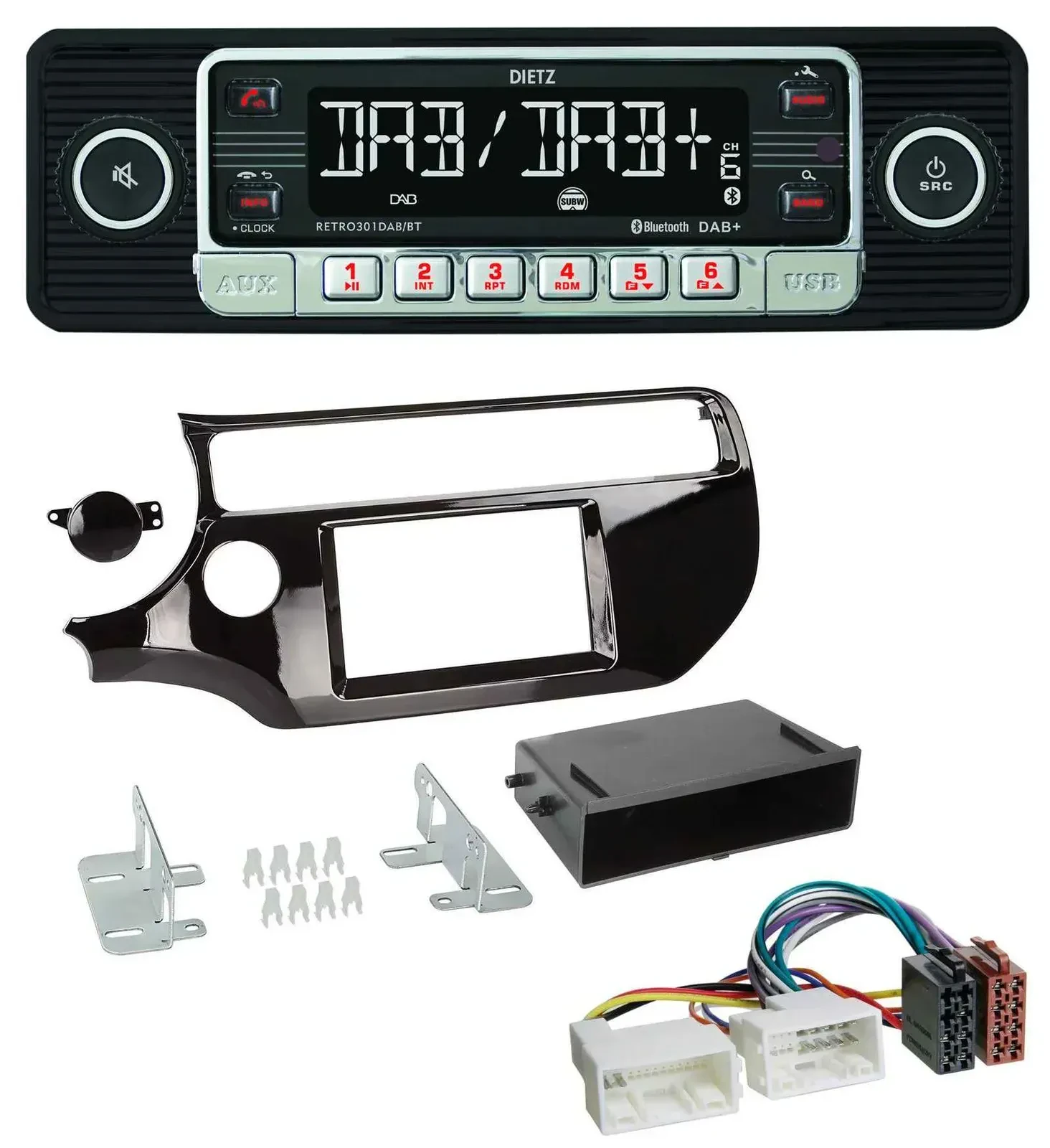 Автомагнитола для Kia Rio UB (с 2015) Dietz USB, DAB, MP3, Bluetooth, цвет: черный (piano black)