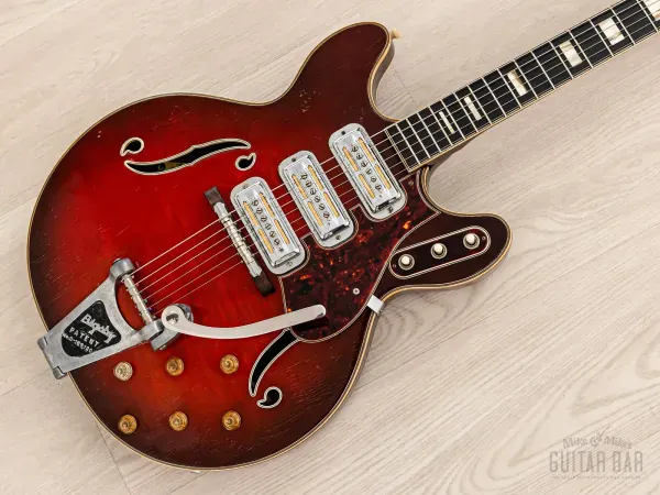 1969 Harmony H78 Vintage Guitar Red Sunburst w/ DeArmond Gold Foils, Bigsby