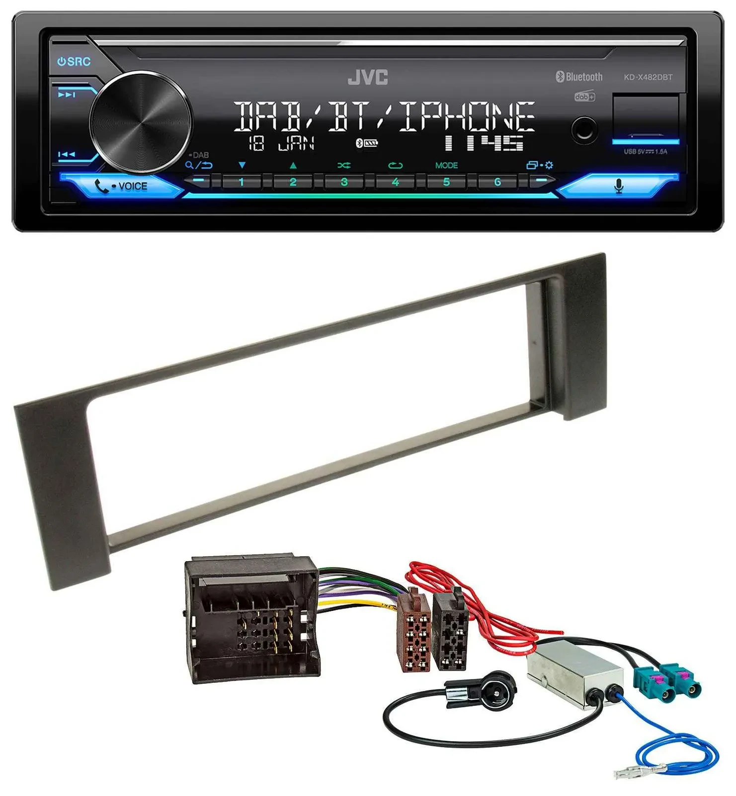 JVC Bluetooth DAB USB MP3 Autoradio für Audi A4 B6 00-04 Quadlock Doppel Fakra