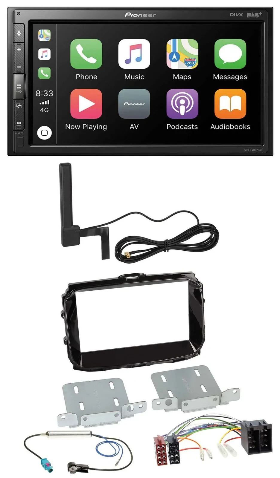 Автомагнитола Pioneer 2-DIN, USB, Bluetooth, DAB, MP3, для Alfa Romeo (ISO, с 2013), черный глянцевый (piano black)