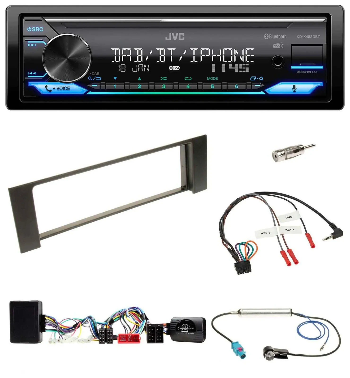 JVC Bluetooth DAB USB Lenkrad Autoradio für Audi A4 B6 00-04 Bose Vollaktivsyst.
