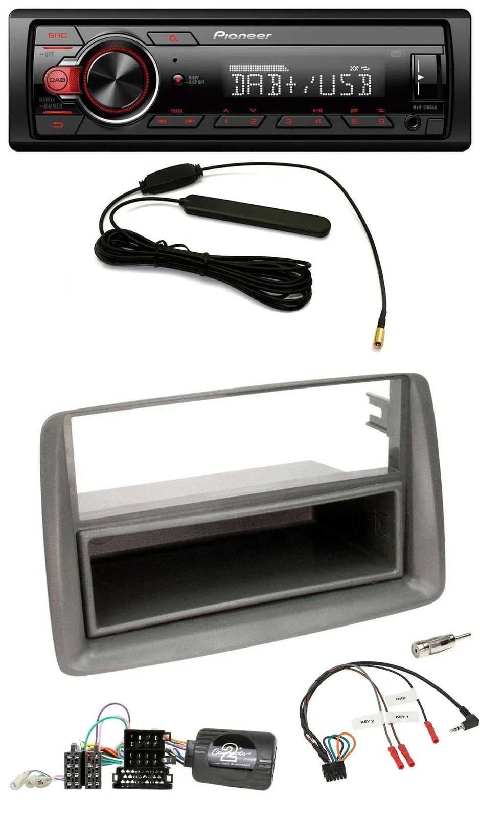 Pioneer MP3 DAB 1DIN Lenkrad USB Autoradio für Fiat Panda 169 2007-2012 grau