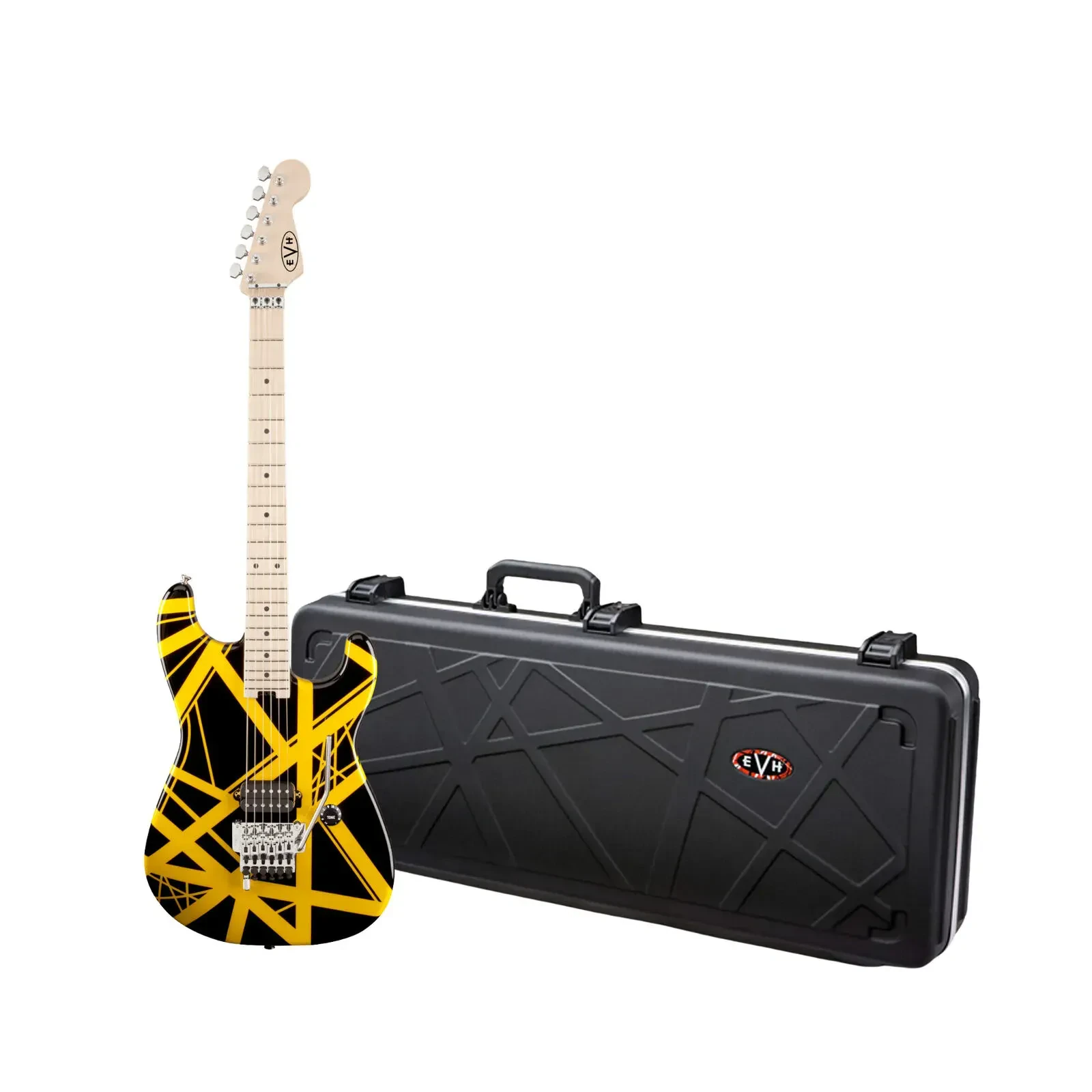 EVH Striped Series 6 String Electric Guitar Black with Yellow Stripes with Case
