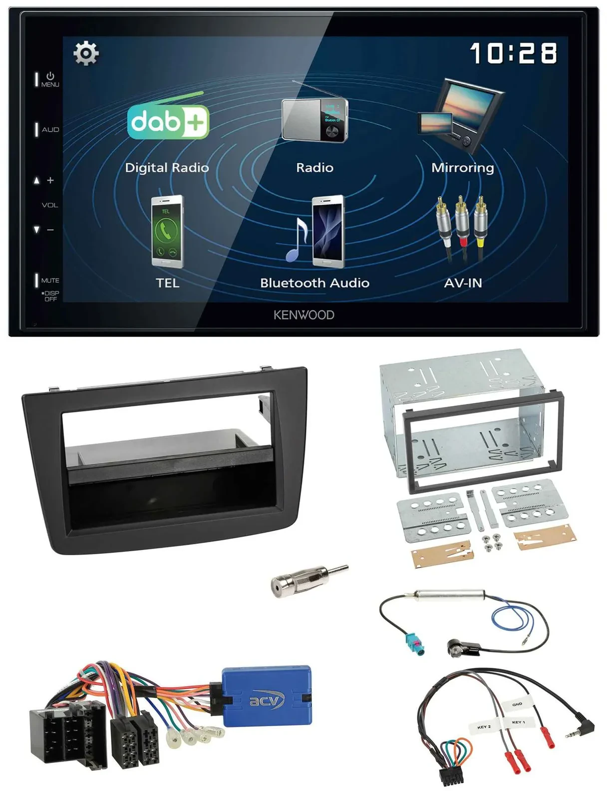 Kenwood 2DIN Bluetooth Lenkrad USB DAB Autoradio für Alfa Romeo Mito ISO 955 13-