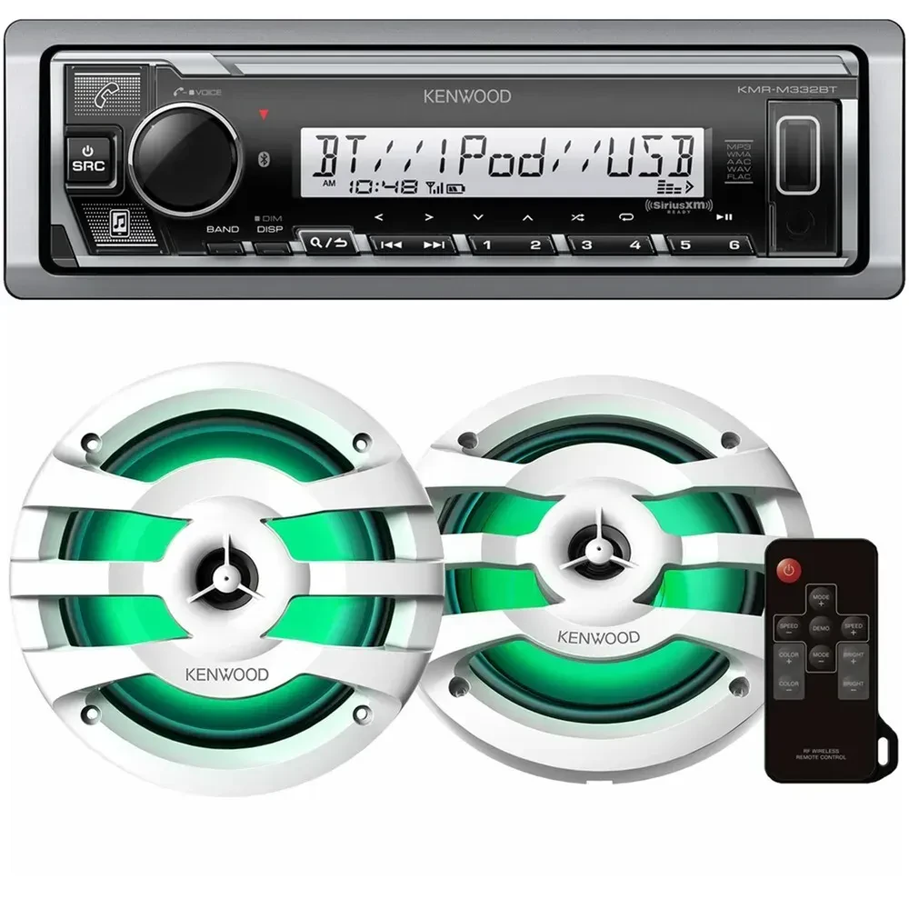 Автомагнитола для лодки Kenwood KMRM332BT Bluetooth, 1 DIN, 6.5" marine speakers (набор)