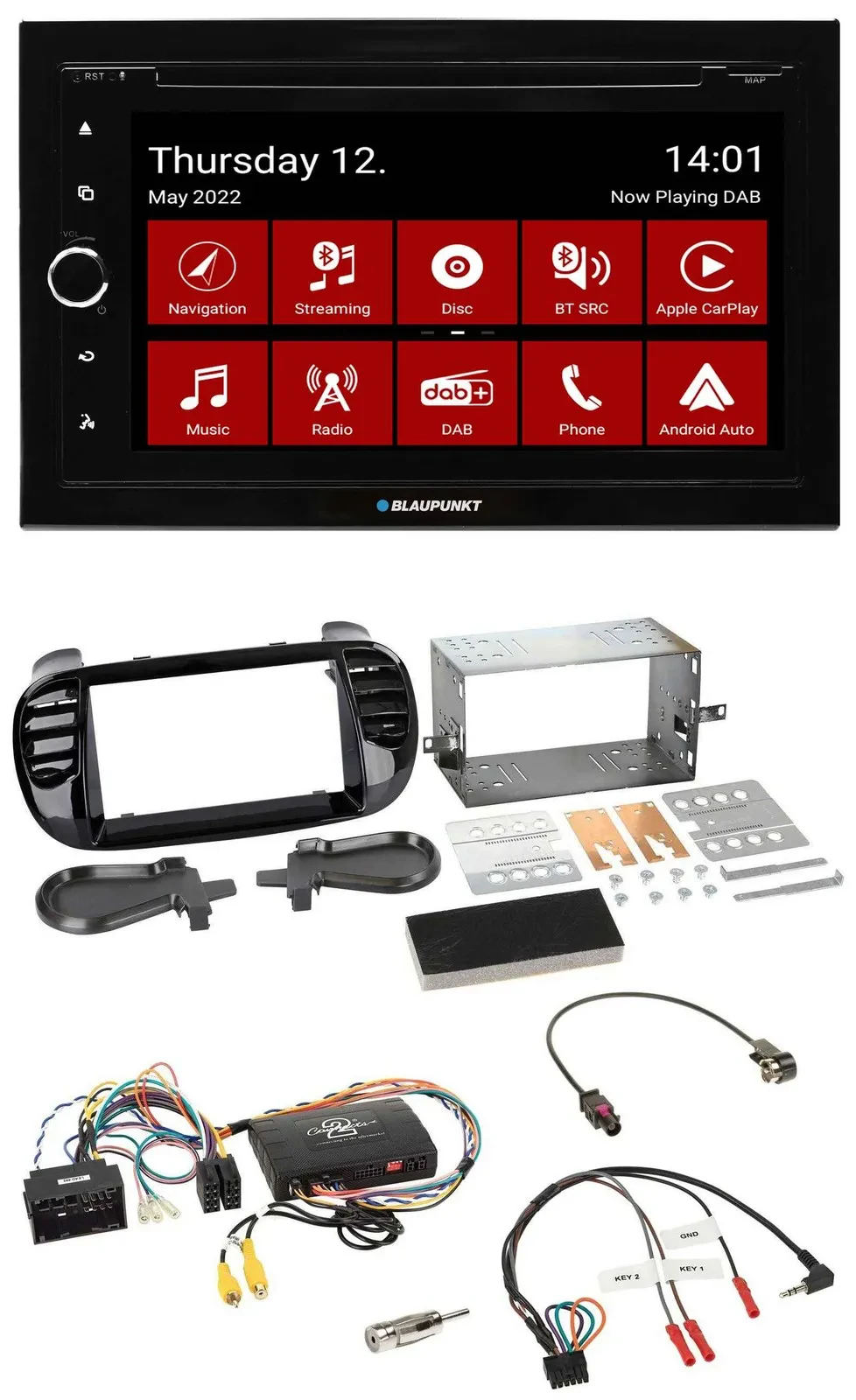 Blaupunkt 2DIN Lenkrad Bluetooth USB TMC DAB Navigation für Fiat 500 2014-2015 s