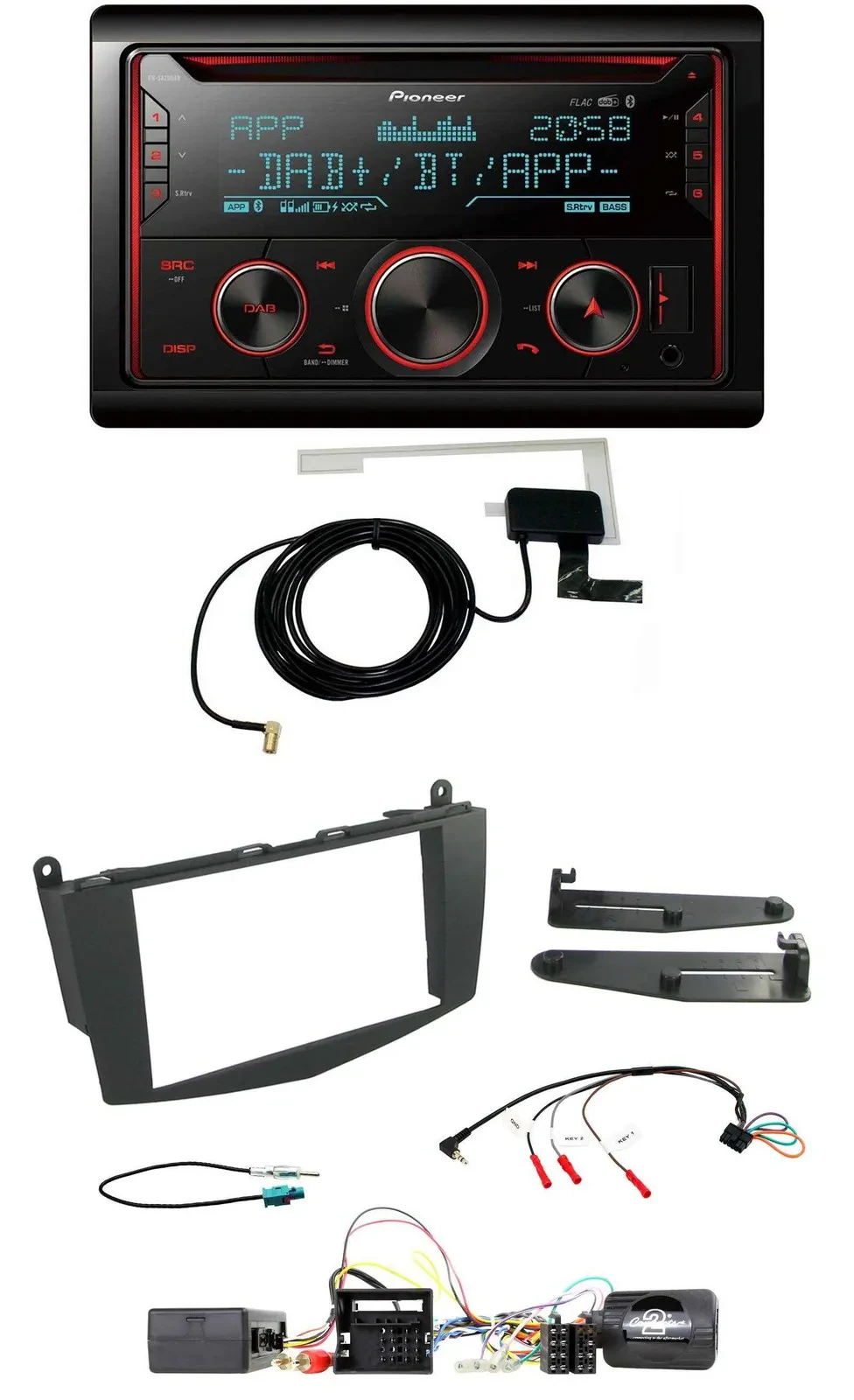 Pioneer 2DIN Lenkrad DAB USB CD Bluetooth Autoradio für Mercedes C W204 Aktivsys