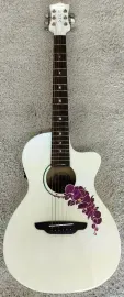 Luna Model FLO OR CWH Acoustic Electric Flora Orchid Classic White Guitar