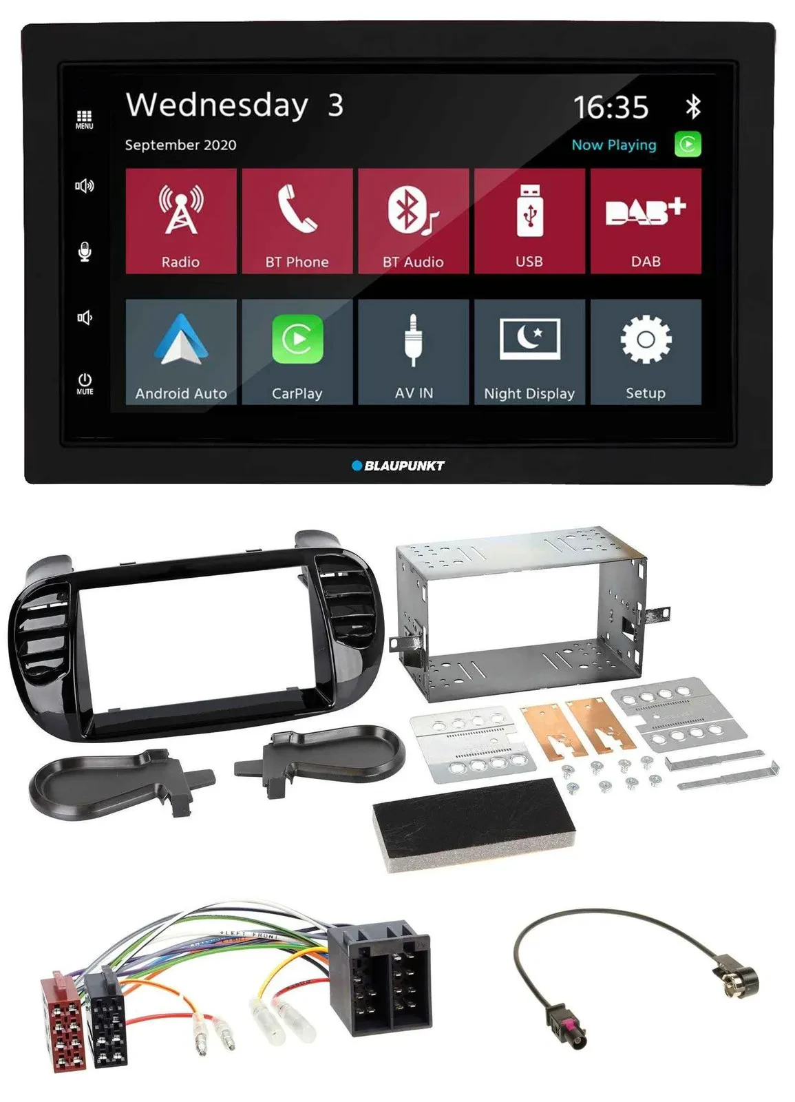 Автомагнитола Blaupunkt 2DIN, DAB, Bluetooth, USB, MP3, для Fiat 500 (с 2012), ISO, черная