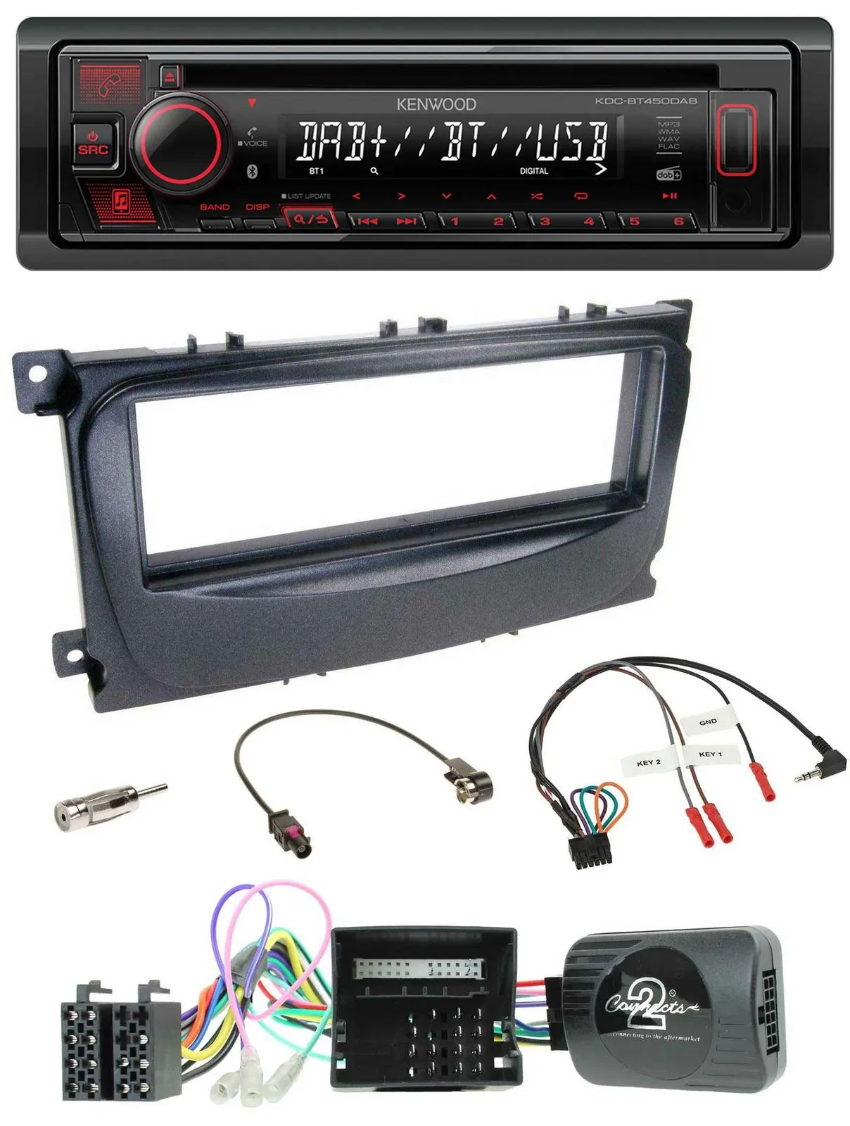 Kenwood Lenkrad CD USB Bluetooth DAB Autoradio für Ford Mondeo S-Max 2007-14 Can