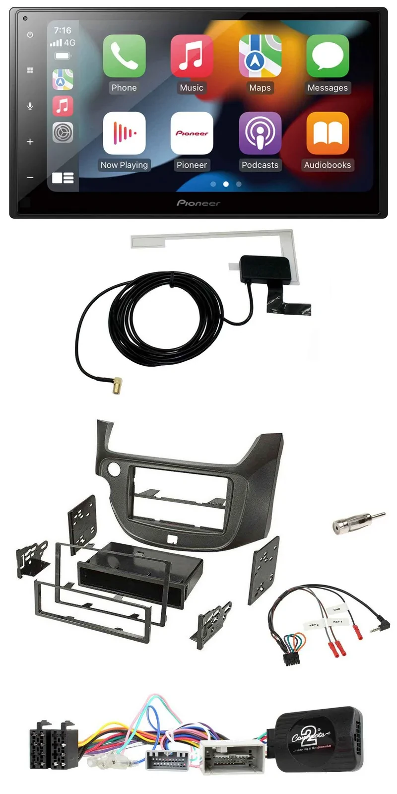 Автомагнитола Pioneer 2 DIN USB Bluetooth DAB для Honda Jazz (с 2014), тёмно-серая