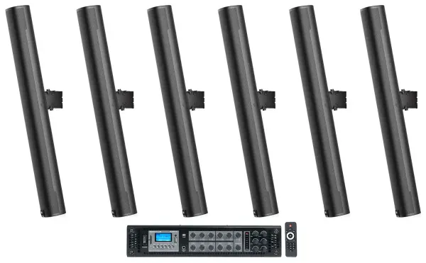 (6) JBL COL800-BK 32" Black 70V Commercial Column Wall Mount Array Speakers+Amp