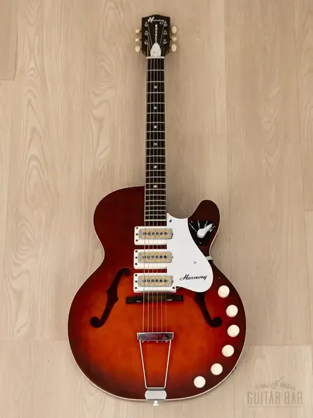 Электрогитара полуакустическая Harmony Rocket H59 SSS Red Sunburst w/case USA 1966