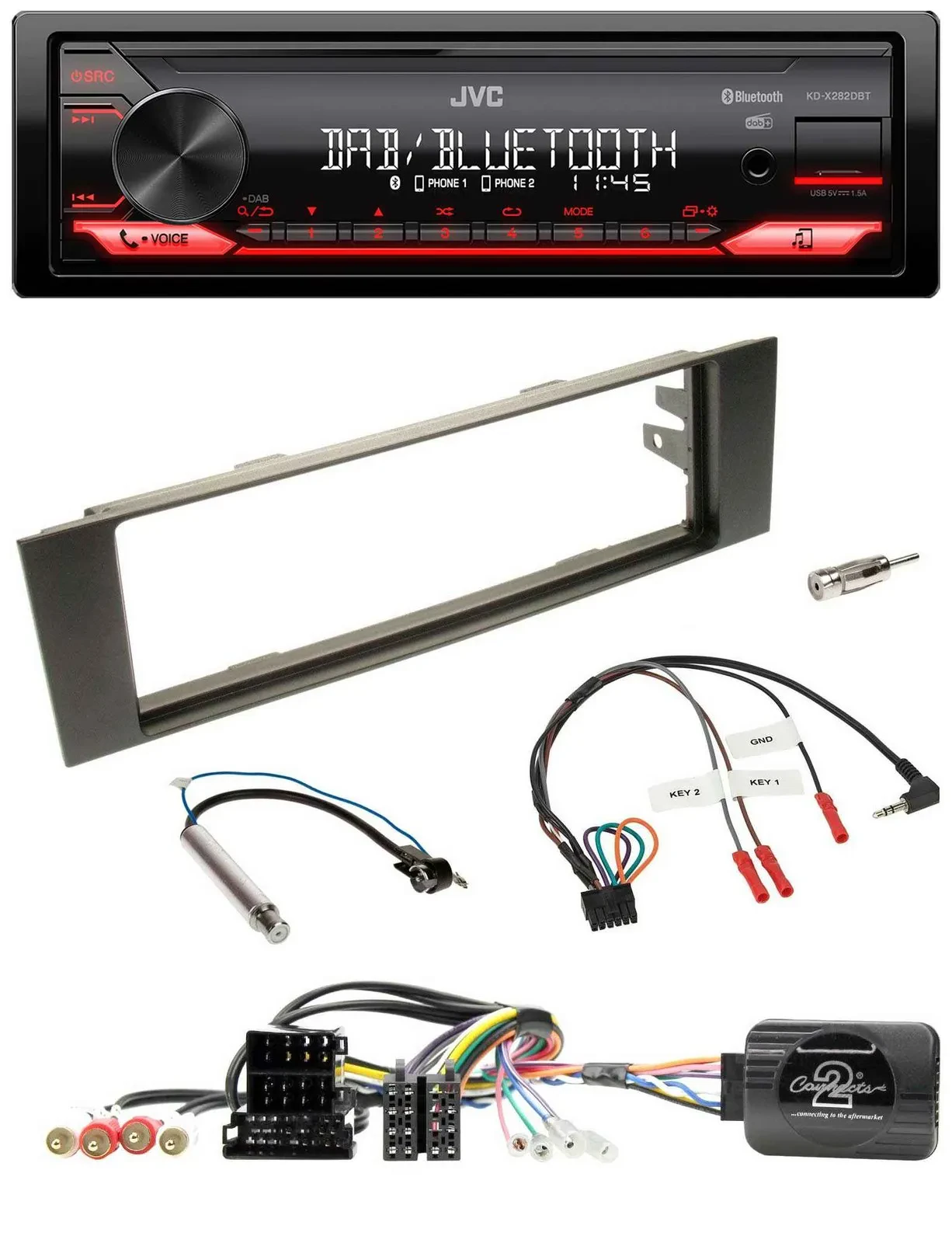Автомагнитола для Audi A3 (2003–2006) JVC Bluetooth, USB, DAB, поддержка управления на руле