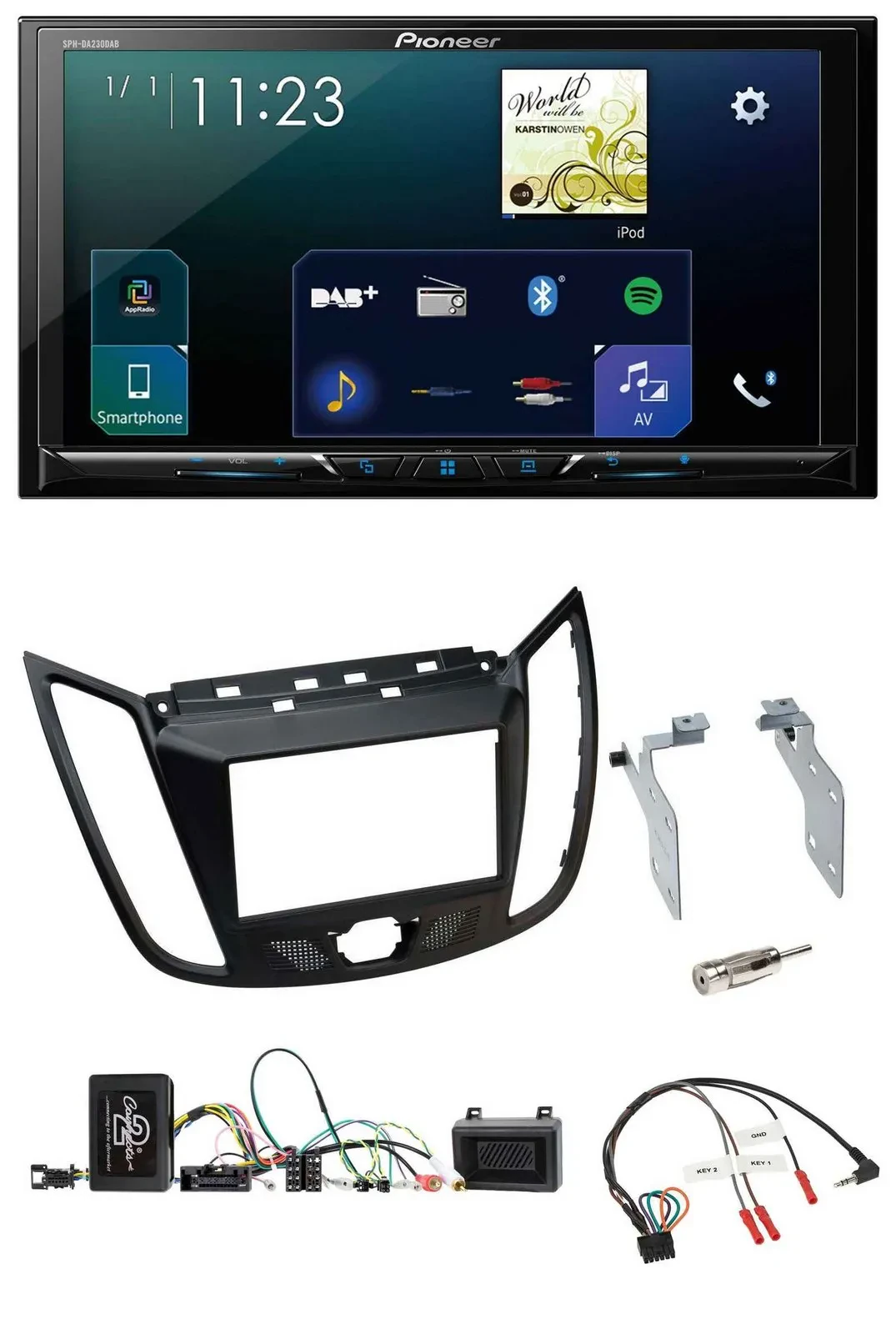 Автомагнитола для Ford Kuga DM2 (с 2013) Pioneer 2DIN, Bluetooth, USB, DAB, совместима с кнопками на руле