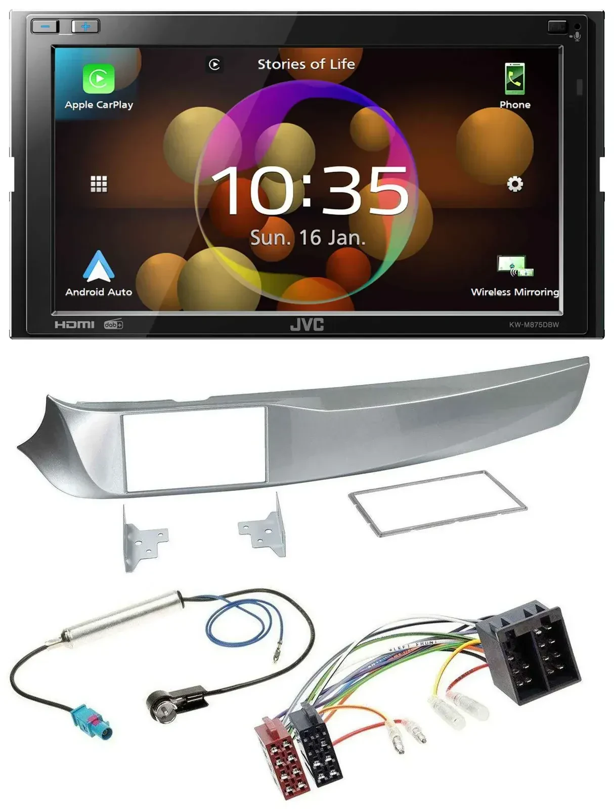 JVC DAB MP3 2DIN Bluetooth USB Autoradio für Alfa Giulietta 05/2010-10/2013 silb