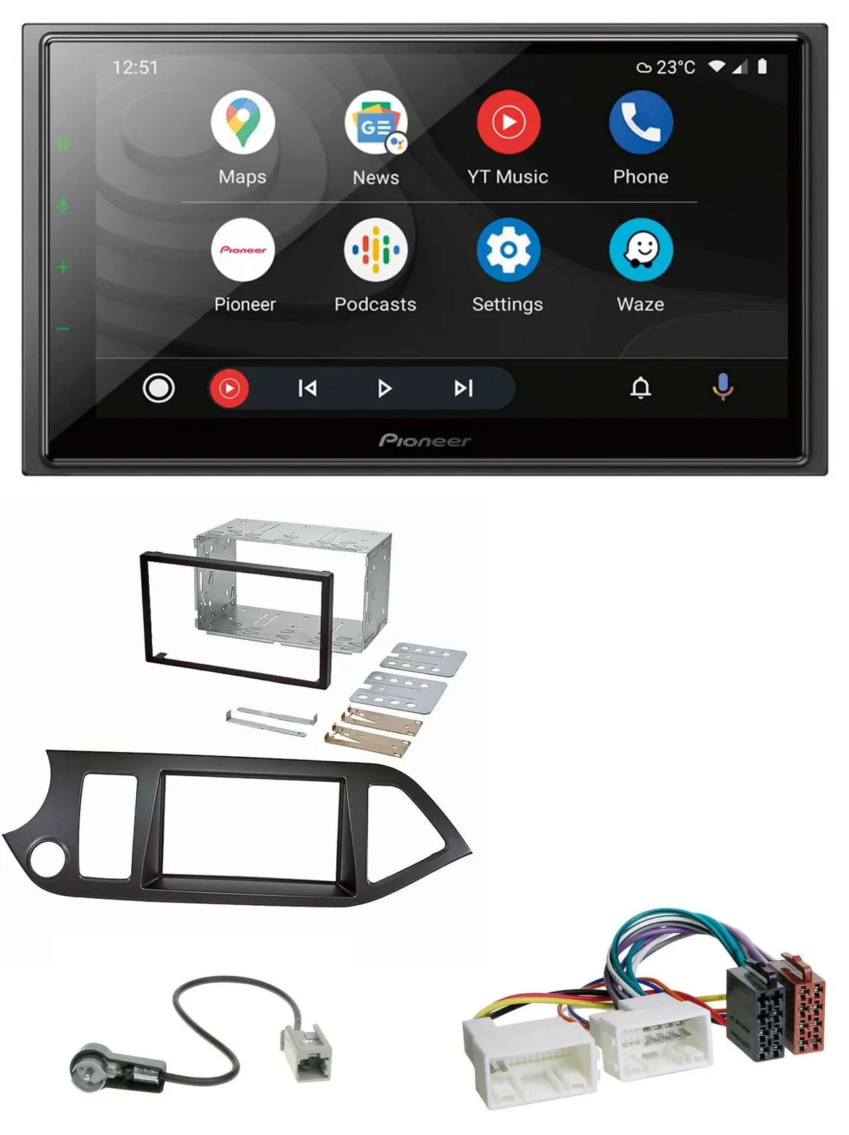 Pioneer USB 2DIN DAB MP3 Bluetooth Autoradio für Kia Picanto ab 11 Start-Stop