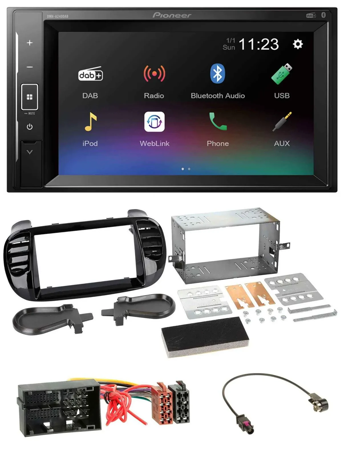 Автомагнитола Pioneer 2 DIN, DAB, MP3, Bluetooth, USB, для Fiat 500 (с 2012), черный