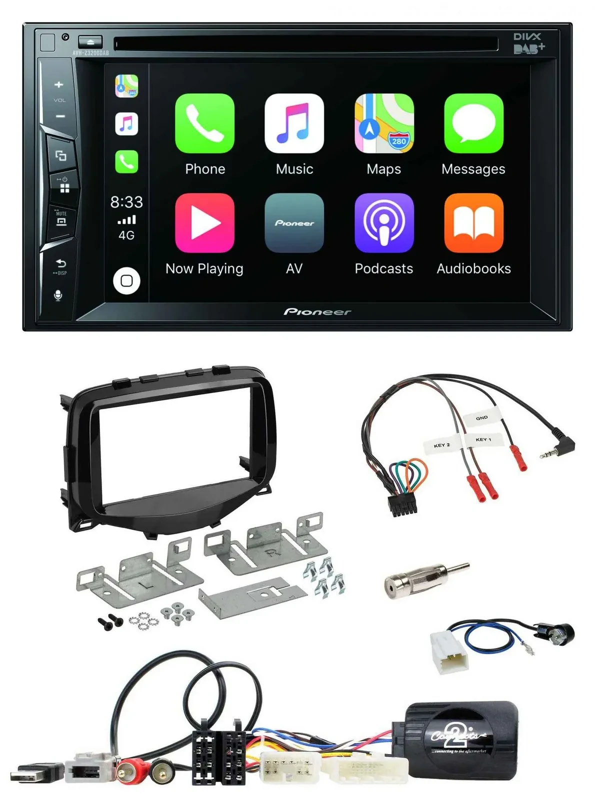 Pioneer Lenkrad USB DVD Bluetooth DAB 2DIN Autoradio für Toyota Aygo 2014-2021