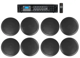 Rockville Commercial Receiver+8) 6.5" 2Way Black Ceiling Speakers 4 Hotel/Office