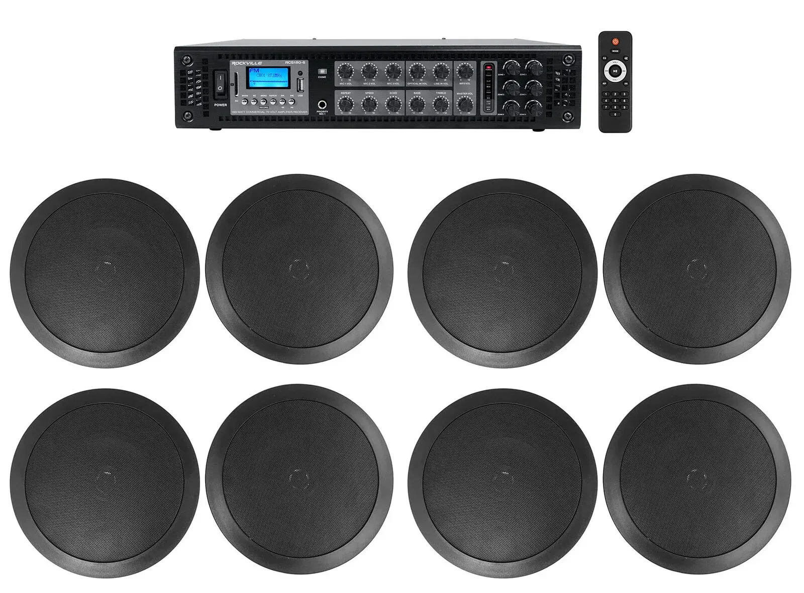 Потолочная акустика Rockville RCS180-6+(4) CC65T Bl HOTEL Black с усилителем (8 штук)