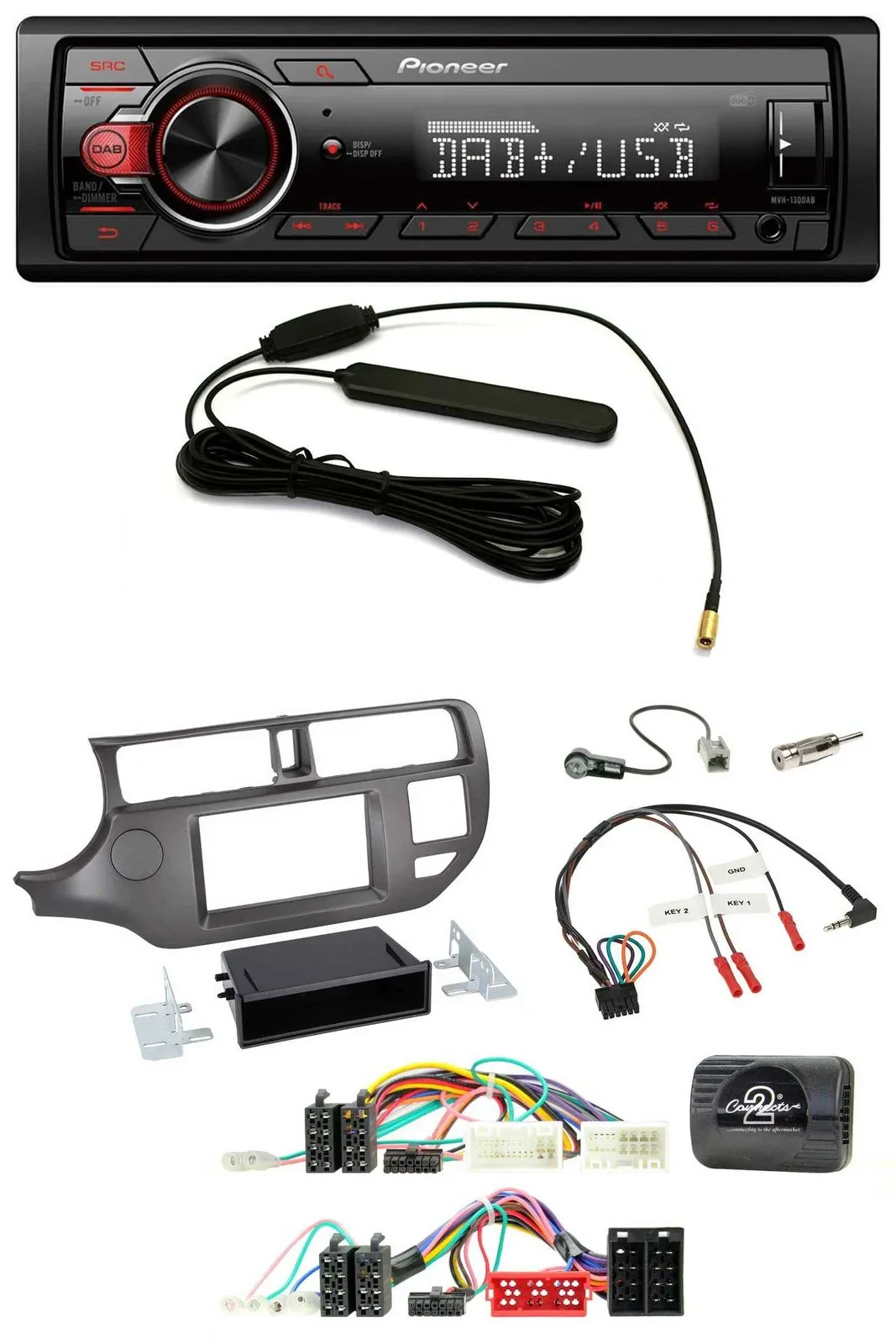 Автомагнитола для Kia Rio UB 2011–2015 Pioneer 1-DIN, MP3, DAB, USB, антрацит