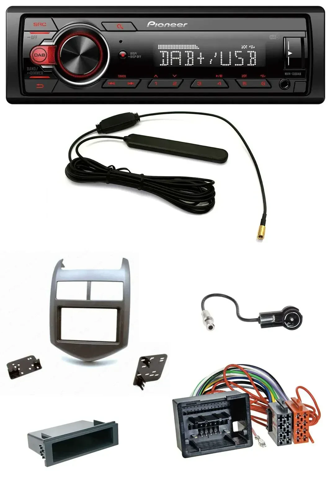 Автомагнитола Pioneer 1-DIN, MP3, DAB, AUX/USB, для Chevrolet Aveo/Sonic (с 2011), темно-серая