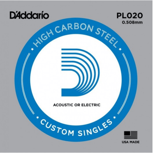 Струна для акустической и электрогитары D'Addario KPL020 High Carbon Steel Custom Singles, сталь, калибр 20