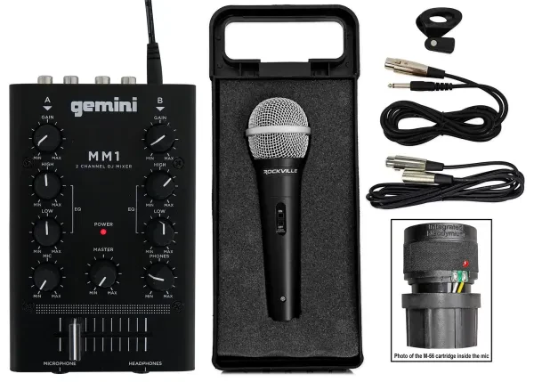 Gemini MM1 Pocket-Sized 2-Channel DJ Mixer w/ 2-Band EQ+Microphone+Cable+Case