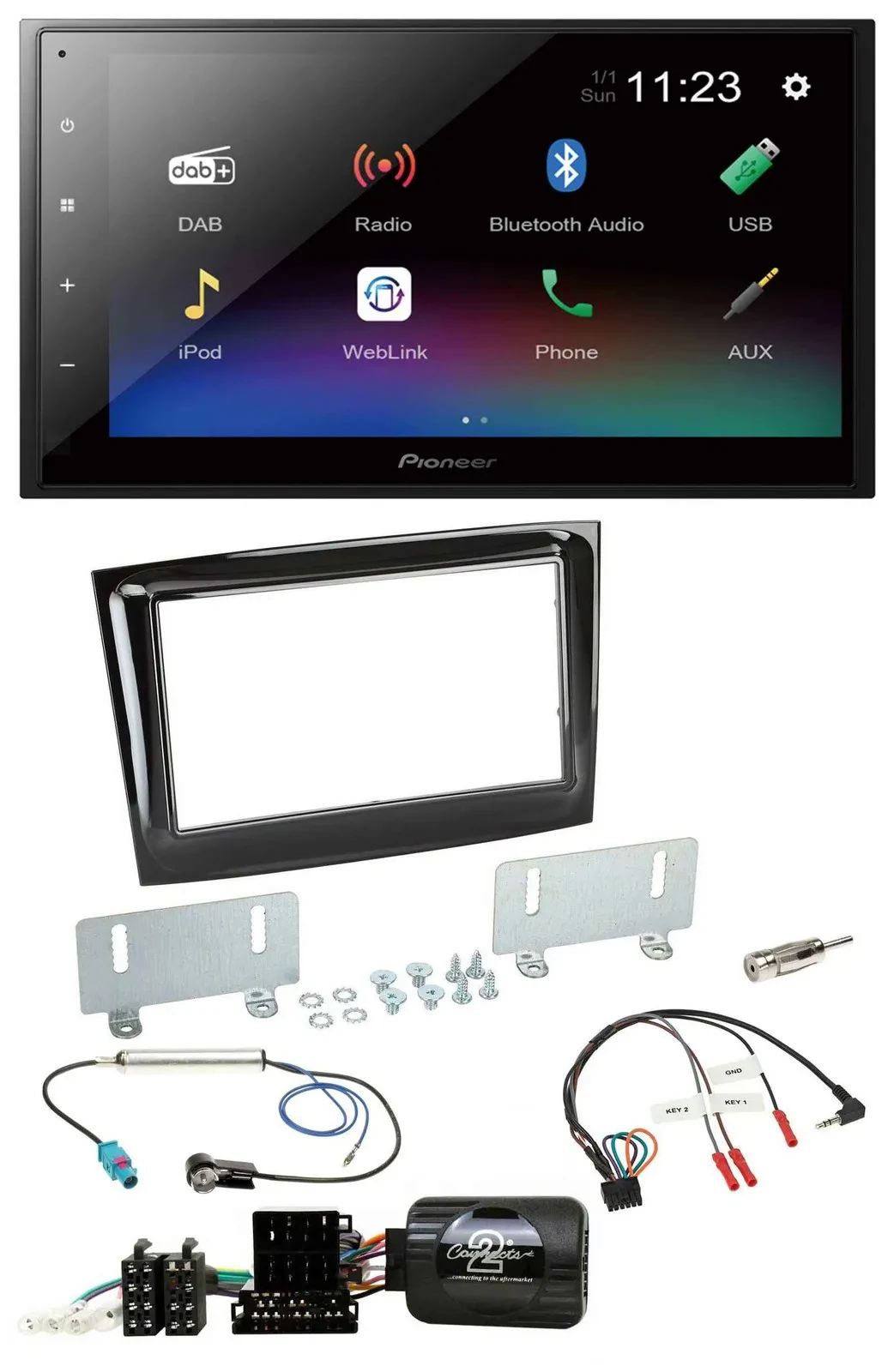 Автомагнитола Pioneer 2DIN, USB, Bluetooth, DAB, поддержка управления на руле, для Fiat Doblo (с 2015)