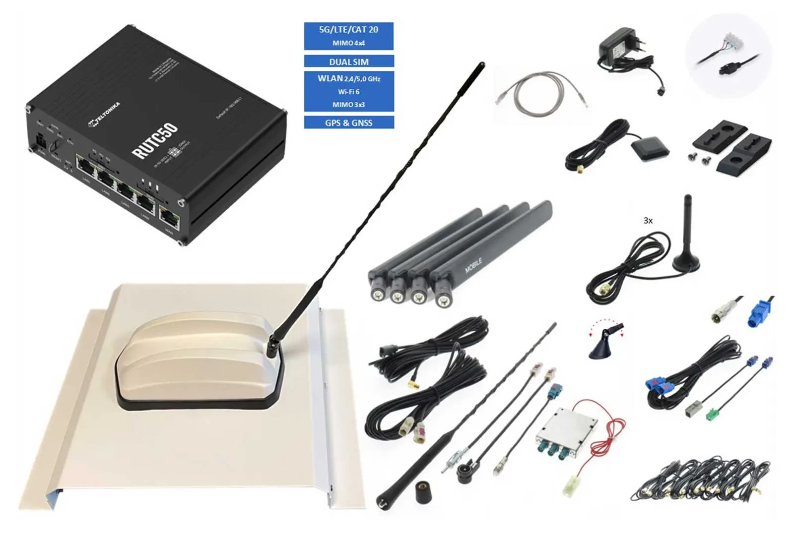 Teltonika 5G WLAN Router RUTC50 ANT830 weiß UKW DAB Träger 15904 TEL-RUTC50-830-