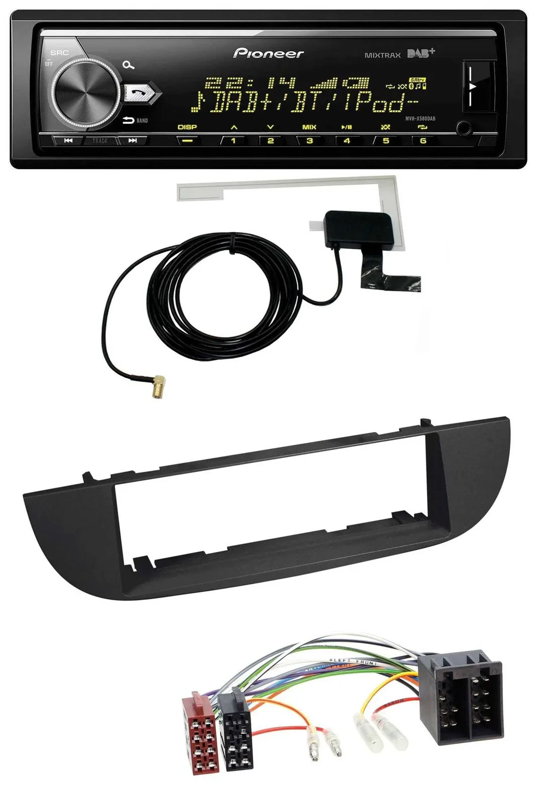 Pioneer Bluetooth DAB USB MP3 Autoradio für Fiat 500 (ab 2007) - schwarz