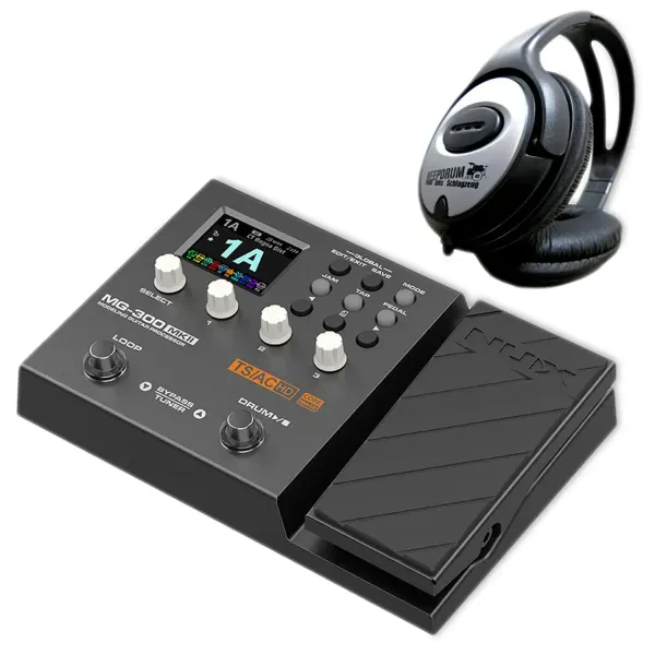 NUX Multi-Effektgerät MG-300 MKII für E-Gitarre mit keepdrum Kopfhörer