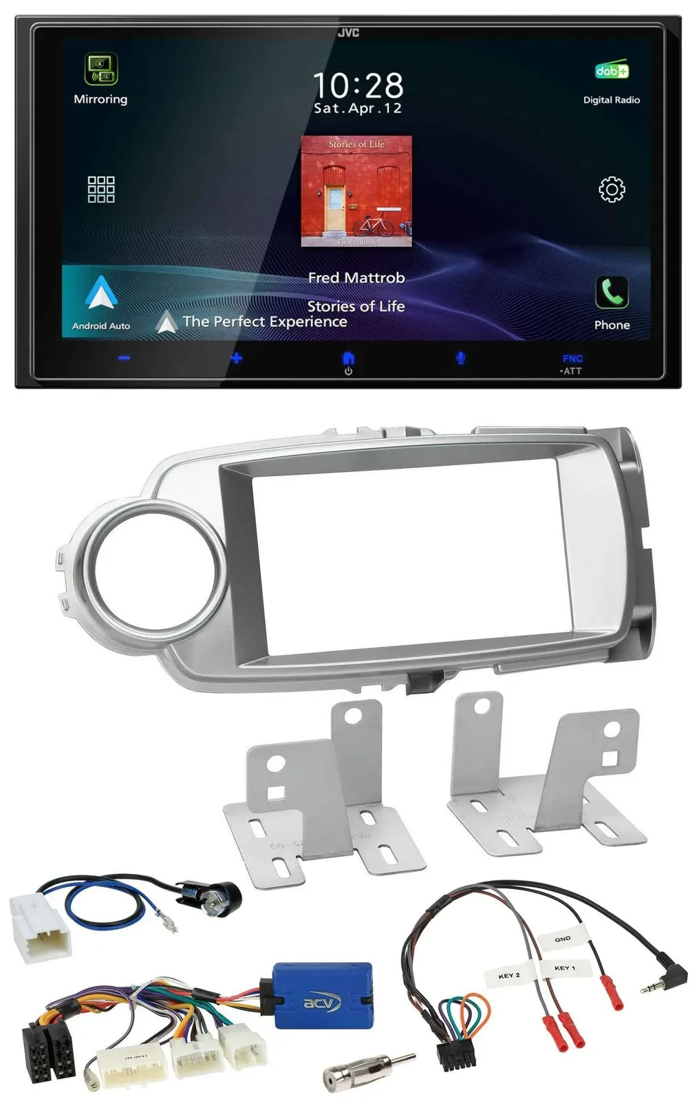 JVC USB Bluetooth 2DIN DAB Lenkrad Autoradio für Toyota Yaris 2011-2014 silber 2