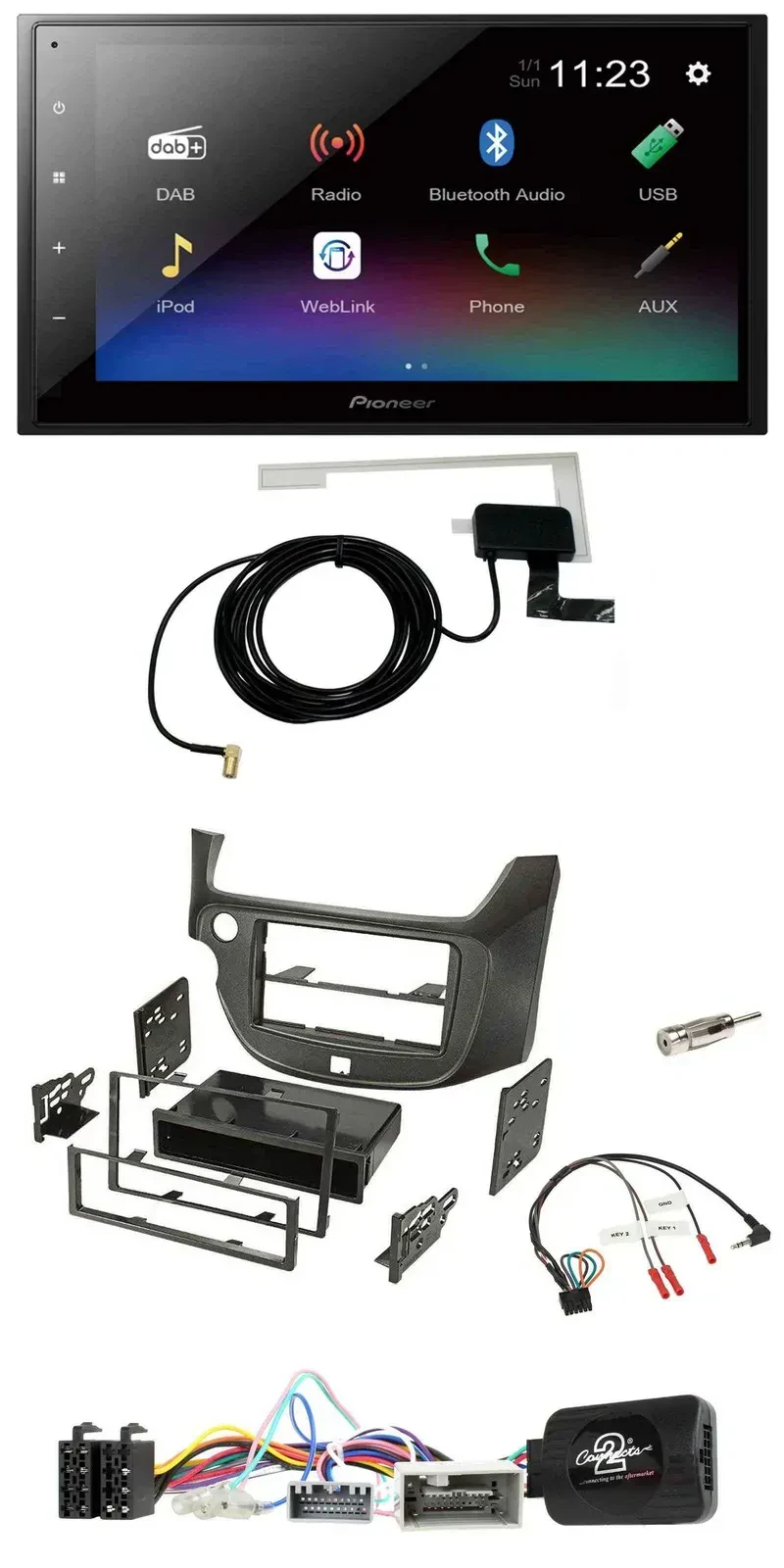 Автомагнитола для Honda Jazz Pioneer 2DIN, DAB, Bluetooth, USB, темно-серая, поддержка управления на руле