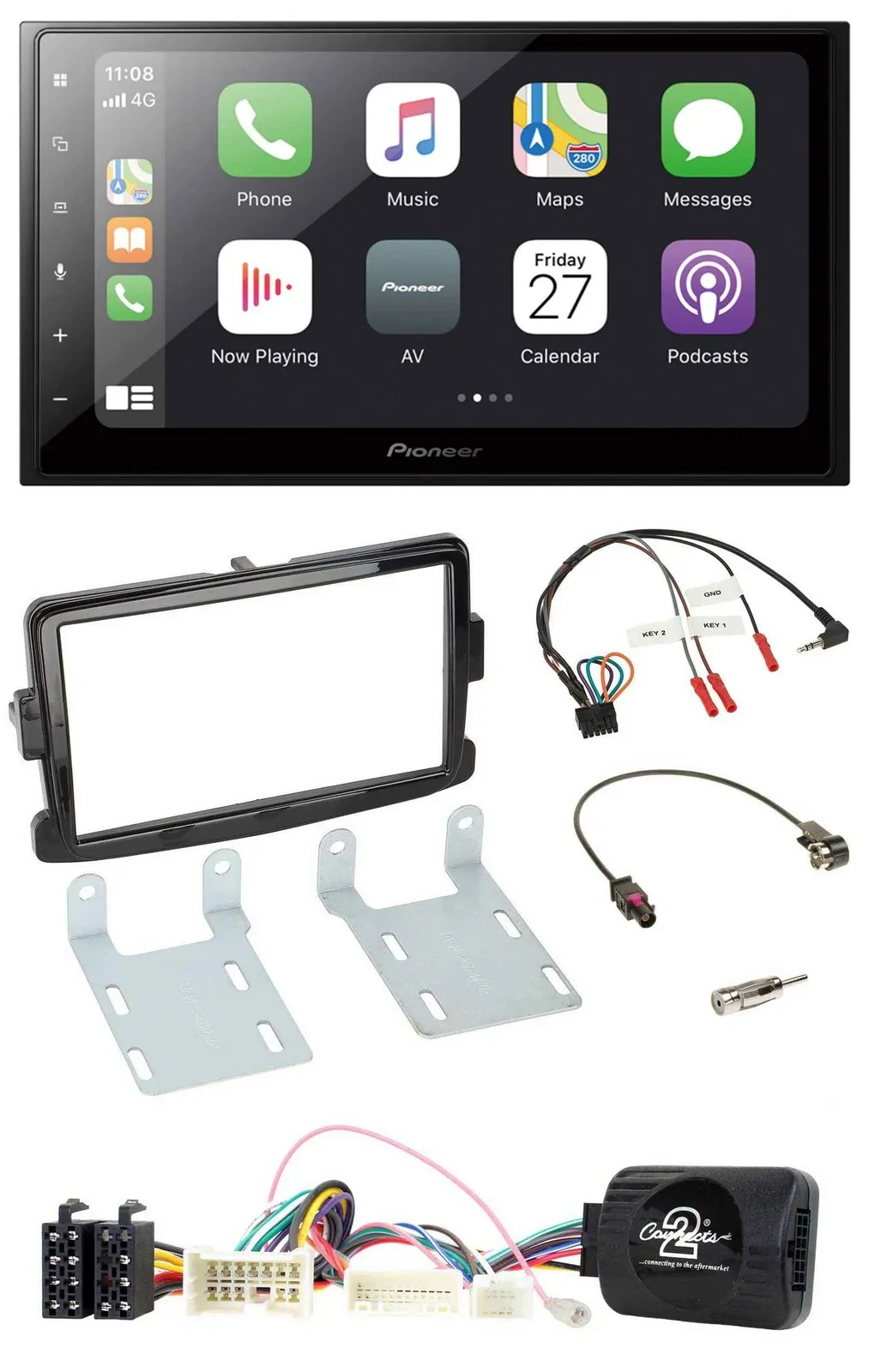 Автомагнитола для Dacia Pioneer 2 DIN, Bluetooth, DAB, USB, черный (piano black)