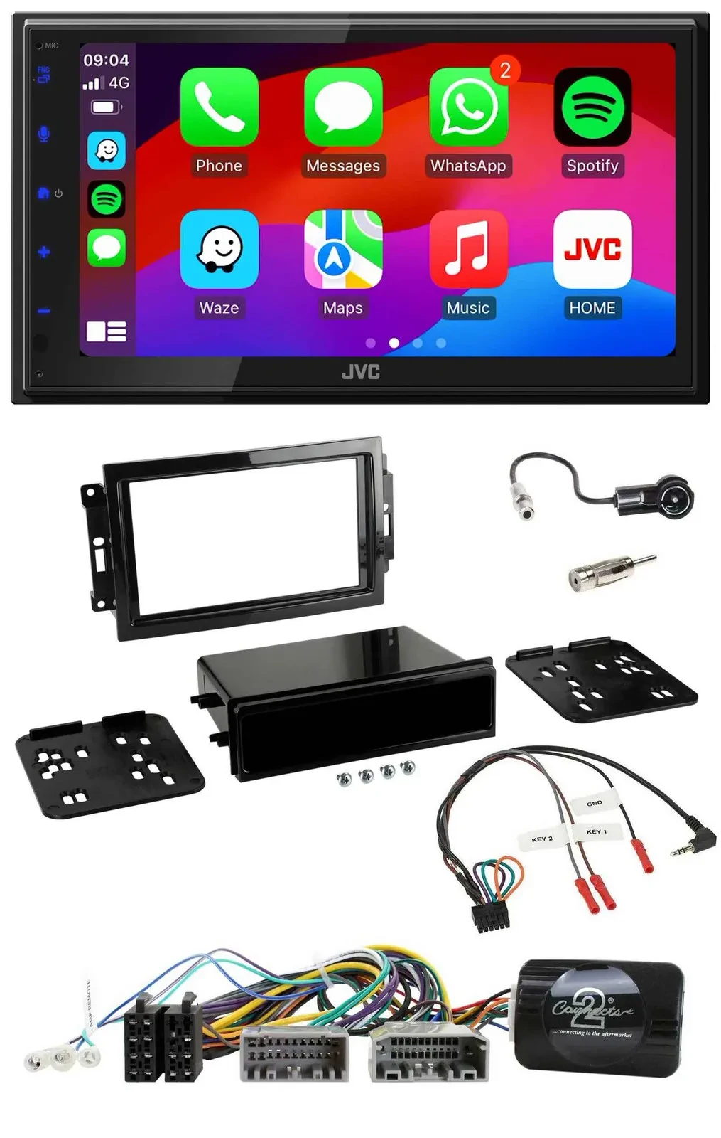 Автомагнитола JVC 2DIN, Bluetooth, DAB, USB, поддержка кнопок на руле, для Dodge/Jeep