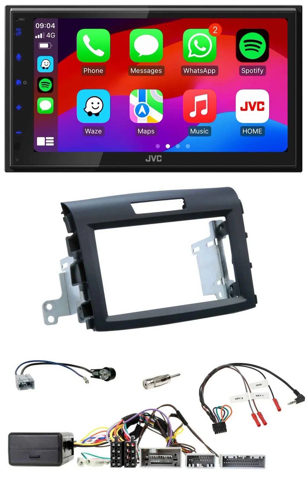 JVC Bluetooth 2DIN Lenkrad DAB USB Autoradio für Honda CR-V FR5/FR6 ab 2013 schw