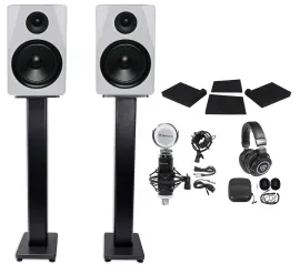 2 Rockville APM8W 8" 500w Powered Studio Monitors+36" Stands+Pads+Headphones+Mic