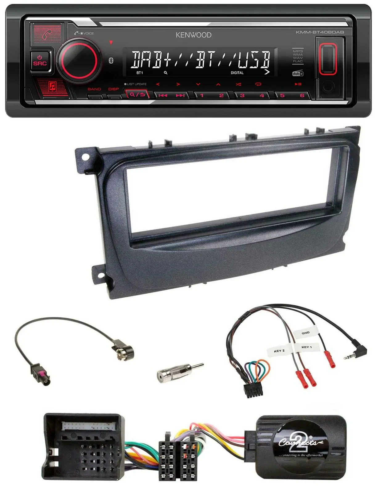 Автомагнитола для Ford Focus/C-Max/Galaxy (с 2007) Kenwood Bluetooth, USB, DAB, поддержка кнопок на руле