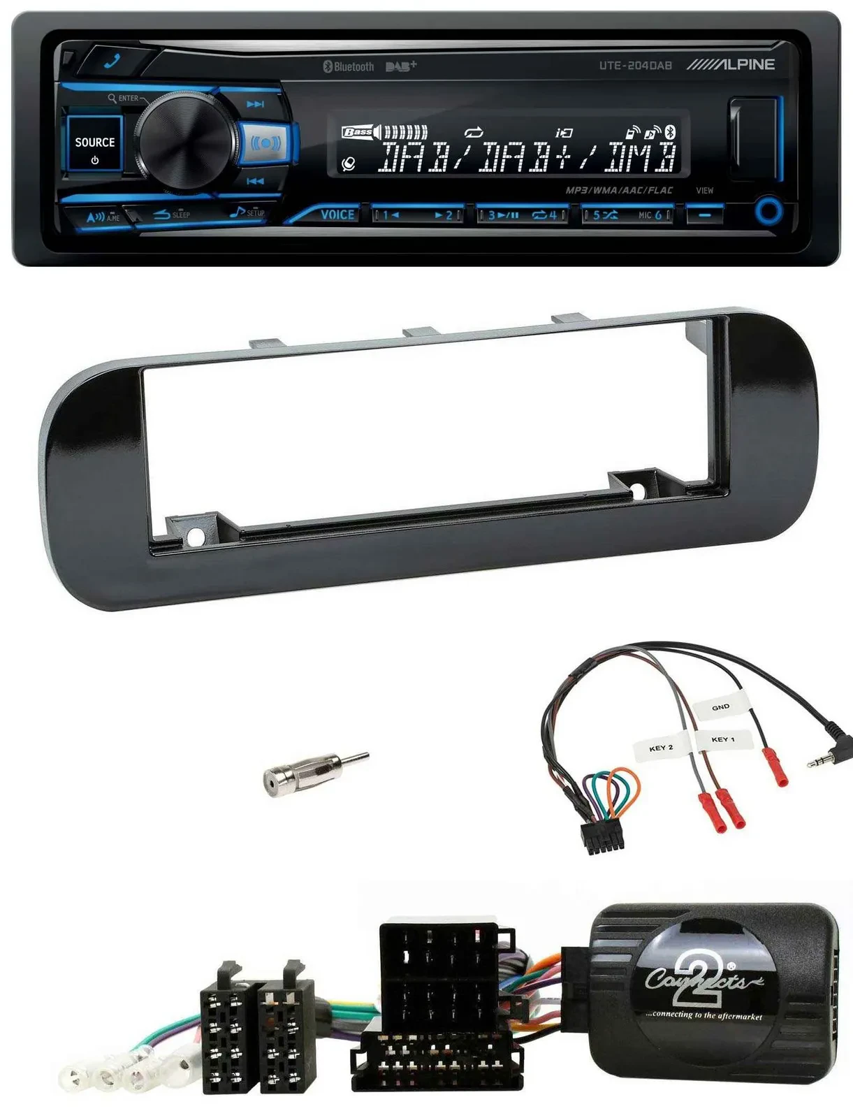 Автомагнитола для Fiat Panda (2012–2020) Alpine USB, Bluetooth, DAB, черный глянцевый