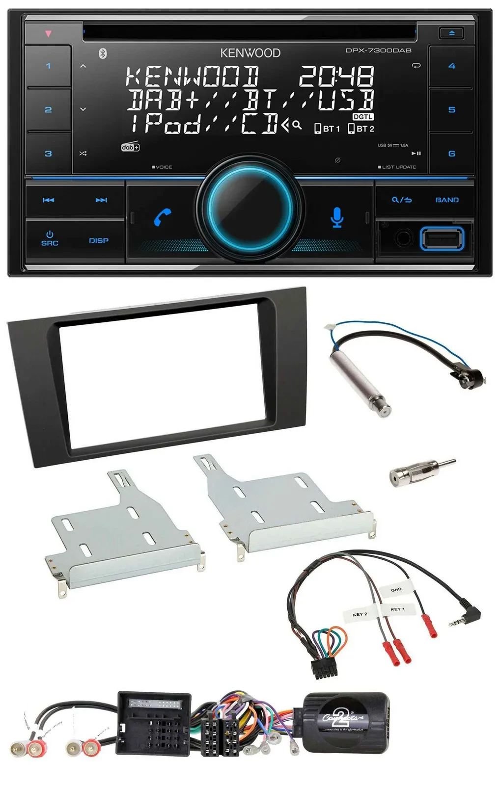 Kenwood CD 2DIN DAB USB Lenkrad Bluetooth Autoradio für Audi A4 2000-2001